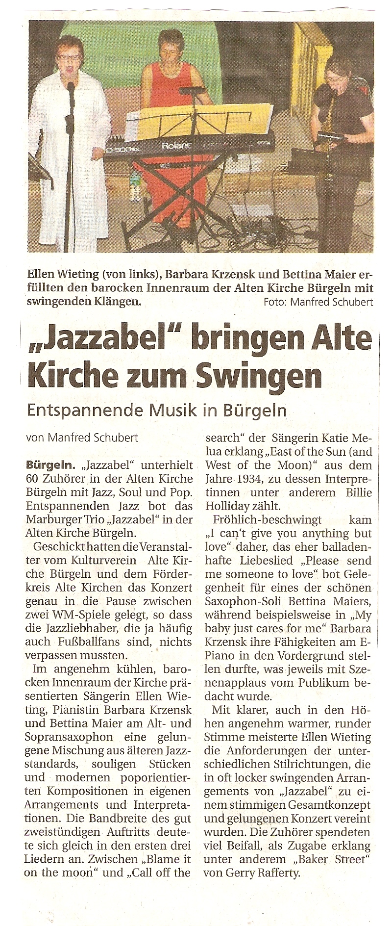 Frauenband Jazz Jazzabel Veranstaltung Bürgeln Presse-Echo